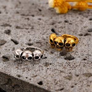 Gothic style triple skull open rings in vintage gold and silver metal finishes
