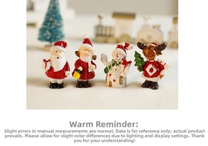 Miniature Christmas resin figurines set featuring Santa Claus, reindeer, and snowman