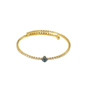 Adjustable 18K gold-plated open bangle with turquoise square stone and zircon accents