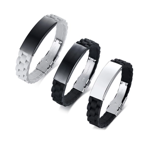 Mens Stainless Steel Silicone Bracelet Adjustable Sporty ID Plate Bangle Wristband Polished Minimalist Jewelry Gift For Son