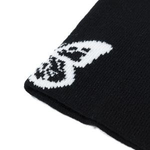 Winter knitted beanie hat in black with white butterfly jacquard pattern