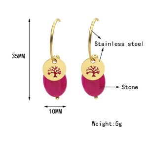 Detailed size specifications for stainless steel tree of life earrings with pink stone