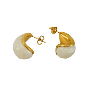 Minimalist irregular gold stainless steel earrings with white resin inlay for women