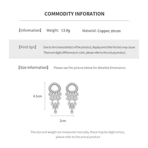 Detailed size specifications for zircon water drop tassel earrings with dimensions and weight