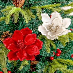 Artificial Christmas Flowers Velvet Glitter Poinsettia For Tree Wreath Garland DIY Festive Holiday Home Decor Ornament