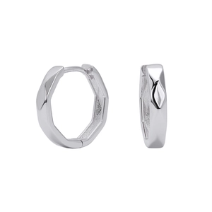 Polished S925 sterling silver geometric faceted hoop earrings for women in modern style