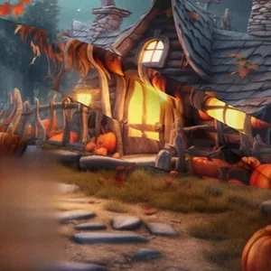 Close-up of high-definition digital print showing pumpkin house detail on Halloween tapestry