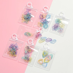 Colorful assorted metal paperclips in star heart and cat shapes with PVC storage pouch