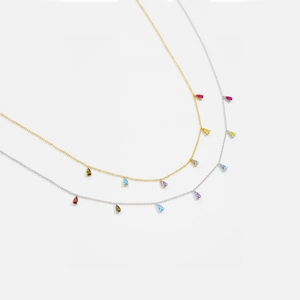 Elegant S925 silver necklace with pear-cut colorful zircon droplets on gold and silver chains