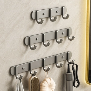 Space Aluminum Wall Mounted Row Hook Rack No-Drill Adhesive Waterproof Towel Coat Holder Bathroom Kitchen Modern Style