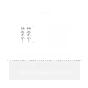 Detailed size specifications for zircon leaf tassel earrings with copper and silver needle