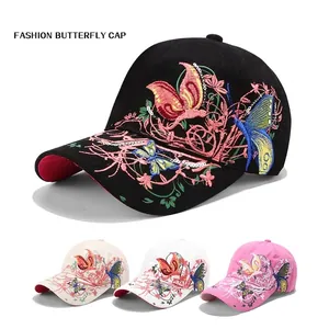 Berretto Da Baseball Con Ricamo Farfalla E Paillettes Cotone Cappello Sole Regolabile Moda Esterno Casuale Per Donne