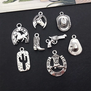 8pcs vintage silver western cowboy charms including horse hat and cactus for DIY jewelry