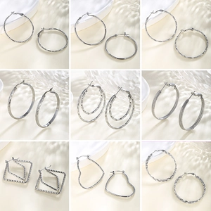 Textured Hoop Earrings For Women Stainless Steel Large Silver Circle Geometric Chic Minimalist Jewelry With Copper Earring Post