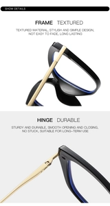 Close-up of TR90 frame with durable metal hinge on retro cat-eye blue light glasses