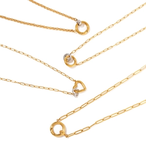 Colliers chaîne trombone en acier inoxydable plaqué or 18 carats avec anneaux bicolores
