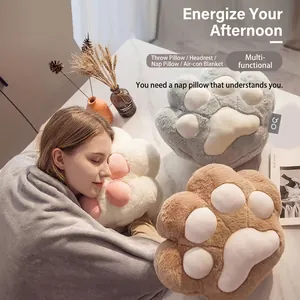 Cat paw multi-purpose pillow and blanket set for office naps and car travel