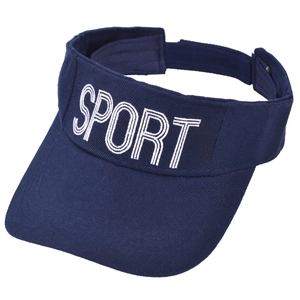Navy blue kids open top sun hat with white SPORT embroidery and adjustable strap
