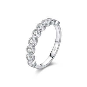 Sparkling S925 sterling silver moissanite bubble ring with round cut stones in bezel setting