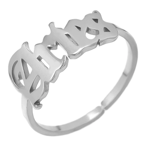 Detailed shot of Aries zodiac sign in Gothic font on silver adjustable steel ring