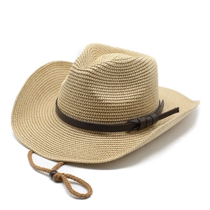 Retro Western Cowboy Hat Paper Straw Wide Brim Breathable Sun Protection Outdoor Beach Travel For Men Women With Wind Rope