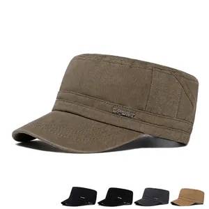 Classic flat top cotton cadet military cap for men and women in multiple colors