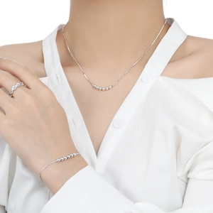 Ensemble bijoux minimalist en perles d'argent avec collier, bracelet et bague
