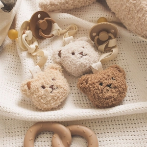 Attaches-tétines en peluche doudou ours pour bébés, tons naturels et doux