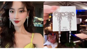 Long tassel earrings with 925 silver needles and rectangular cubic zirconia fringes