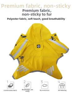 Détail de l'imperméable jaune pour chien avec bandes réfléchissantes et tissu polyester