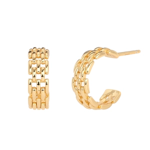 Detailed macro view of S925 sterling silver gold-plated chain link hoop earrings