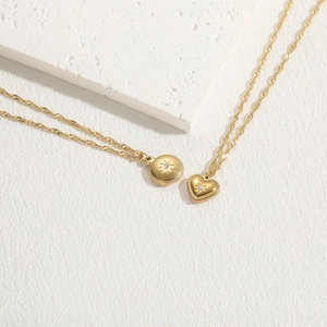 Polished gold hexagram heart star pendant necklace set with twist chain for women