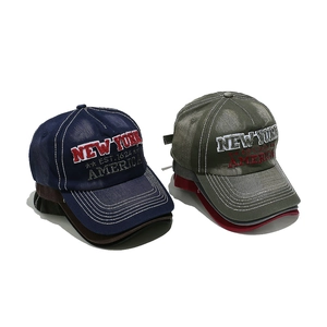 Retro washed cotton baseball cap with New York 1624 embroidery and contrast stitching