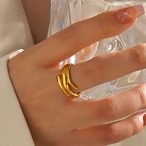 Anello In Acciaio Inossidabile Attorcigliato Irregolare Aperto Regolabile Geometrico Stile Minimalista Per Donne Gioielli Hip Hop