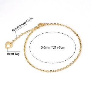 Bracelet de cheville en acier inoxydable doré 18 carats avec pendentif cœur