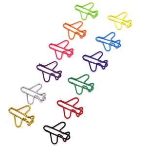 Colorful creative airplane shaped paper clips made of metal wire for office stationery