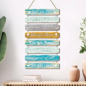 Inspirational multi-panel wooden wall plaque with rustic colorful signs for farmhouse decor
