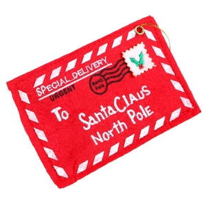 Red felt Christmas tree envelope ornament with To Santa Claus embroidery for gift cards