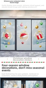 Detail view of festive Christmas static window stickers with socks and hats