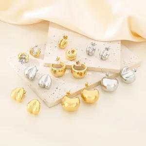 Créoles Épaisses Acier Inoxydable Plaqué Or 18K Forme C Goutte Coeur Géométrique Bijoux Mode Pour Femmes