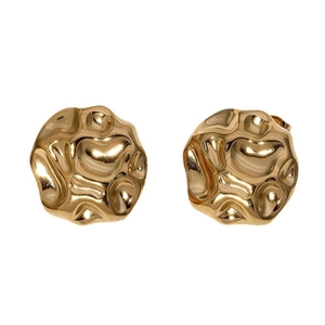 Irregular pleated gold stainless steel stud earrings with a minimalist textured surface