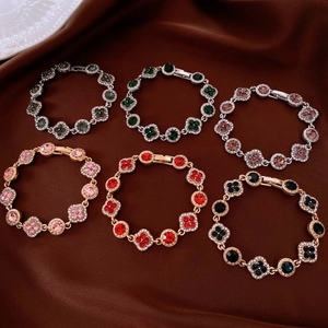 Bracelet Trèfle Vintage En Cuivre Avec Strass Luxe Élégant Pour Femme Bijoux De Mode Cadeau