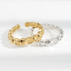 Adjustable irregular hammered texture open rings in gold and silver finish