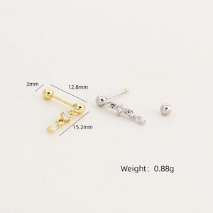 Luxurious long s925 silver stud earrings with cubic zirconia and screw back detail