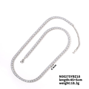 Detail of silver tennis necklace with square-cut zircons showing 50cm length and 18.3g weight