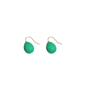 Minimalist green enamel teardrop earrings with elegant golden hooks for women