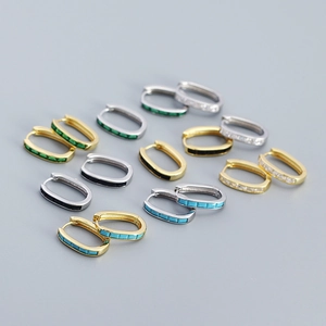 Collection of French vintage enamel oval earrings in gold and silver finishes