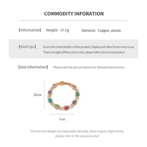 Tabella taglie per bracciale in rame con zirconi colorati e chiusura a incastro