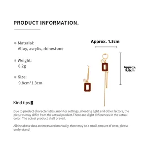 Detail specifications of asymmetric acrylic earrings with rhinestones and alloy tassels