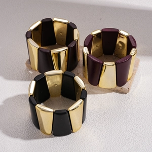 Exaggerated geometric acrylic stretch bracelets with metallic gold accents for women